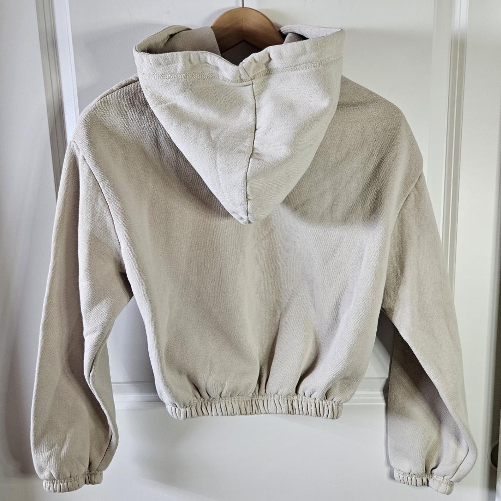 Zara Hoodie Sweatshirt Pullover Long Sleeves Cropped Cream Womens Size Small